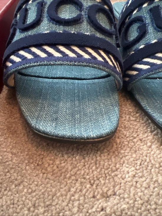 Gucci Denim Logo Slide Sandals in Light Blue and Navy - Picture 5 of 16
